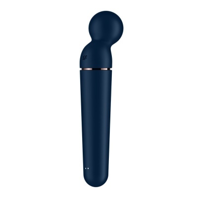 Vibrador massageador azul escuro com detalhe metálico