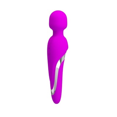 Vibrador massajador roxo com detalhes metálicos prateados