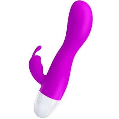 Vibrador cor-de-rosa com apêndice lateral e base branca