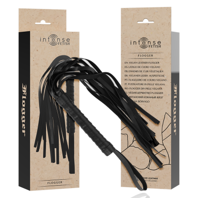 Flogger vegano preto com tiras e embalagem reciclada beige Intense Fetish