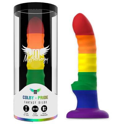 Dildo em silicone arco-íris com embalagem transparente