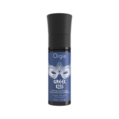 Gel estimulante Orgie Greek Kiss em embalagem de 50 ml com rótulo azul