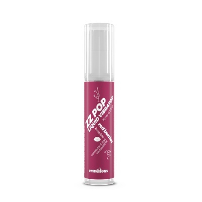 Frasco de plástico com tampa transparente e rótulo vermelho de líquido Vibrator