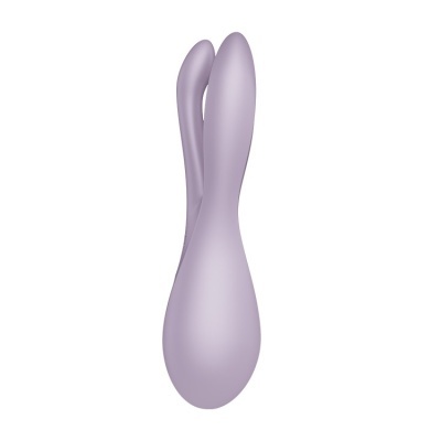 Produto adulto cor lilás em silicone com duas extremidades curvadas