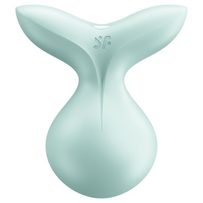 Objeto azul claro em forma de cauda de baleia com logotipo SF
