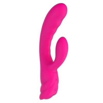 Vibrador rosa com dois estimuladores em silicone