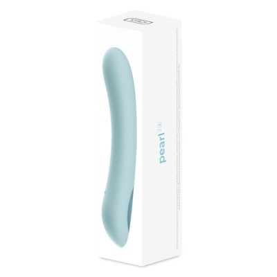 Vibrador azul claro em caixa branca com texto Pearl 2