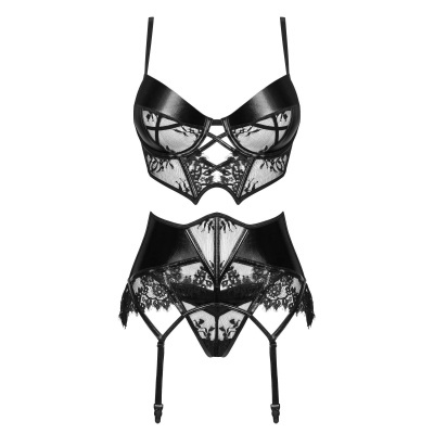 Conjunto de lingerie feminino preto com renda e alças finas