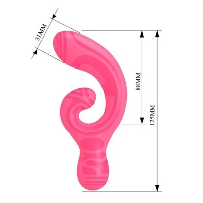 Produto cor-de-rosa com curvas e medidas indicadas em fundo branco