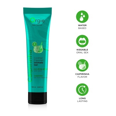 Frasco azul turquesa de gel íntimo Orgie com sabor Caipirinha