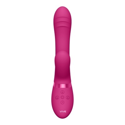 Vibrador cor-de-rosa com botões de controle e logo VIVE na base