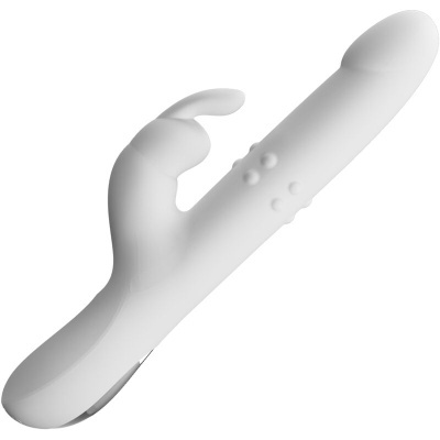 Vibrador branco em silicone com extensão curva e textura