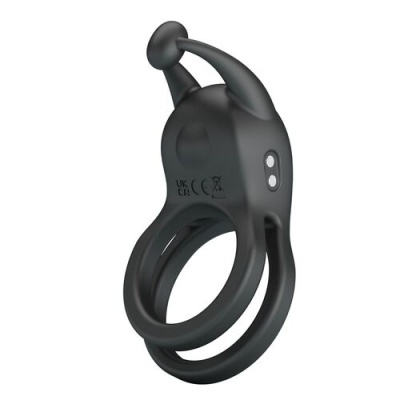 Anel preto com duas argolas e protetor saliente