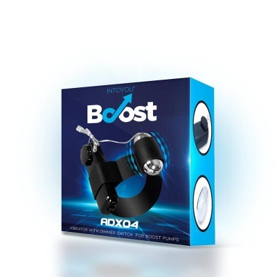 Caixa de produto azul com vibrador preto e texto INTOYOU Boost ADX04