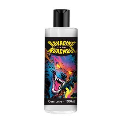 Frasco de lubrificante Cum Lube 100ML com ilustração de lobisomem