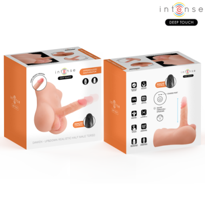 Produto sexual masculino realista com metade superior do torso masculino e controle remoto