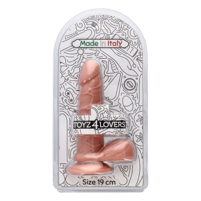 Dildo cor de pele com base de ventosa em embalagem