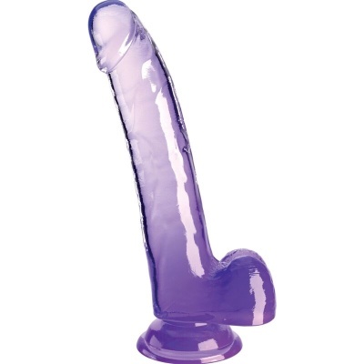 Dildo roxo transparente com base de ventosa.