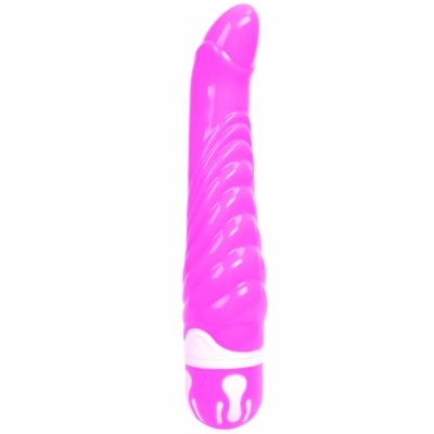 Vibrador rosa com textura espiralada e base branca