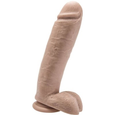 Dildo realista bege claro com textura detalhada e base de ventosa