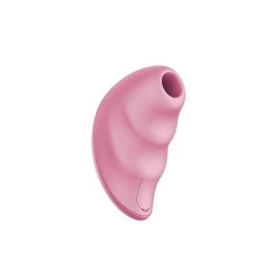 Dispositivo eletrónico rosa com abertura circular em fundo branco