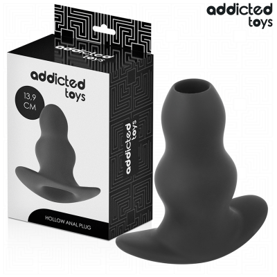Plug anal oco preto com três saliências em design curvo ao lado de caixa