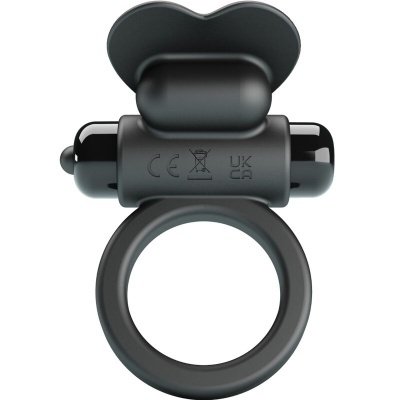Anel preto com acessório em forma de borboleta e símbolos CE, UK CA