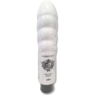 Frasco branco estriado de lubrificante à base de silicone com tampa preta