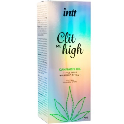 Embalagem de spray com óleo de cannabis para estimulação clitoriana com efeito formigante e aquecedor.