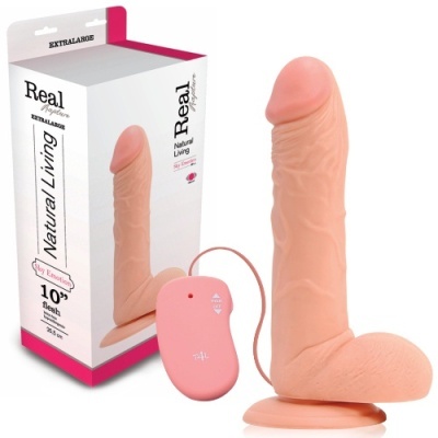 Dildo extragrande cor pele com controlo remoto rosa e embalagem