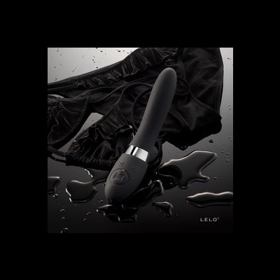 Vibrador preto com base prateada e pequeno logotipo da marca LELO