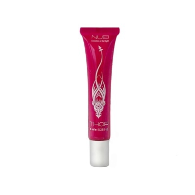Tubo rosa de cosmético NUEI THOR com padrão branco e tampa branca