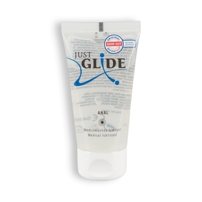 Frasco de gel lubrificante médico anal JUST GLIDE com tampa branca