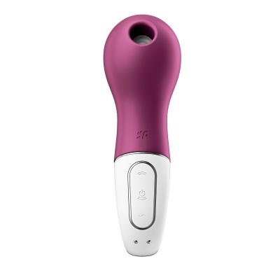 Dispositivo eletrônico rosa e branco com botões de controle