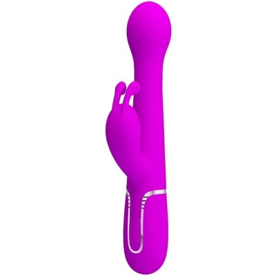 Vibrador cor rosa em silicone com estimulador externo e controlos na base