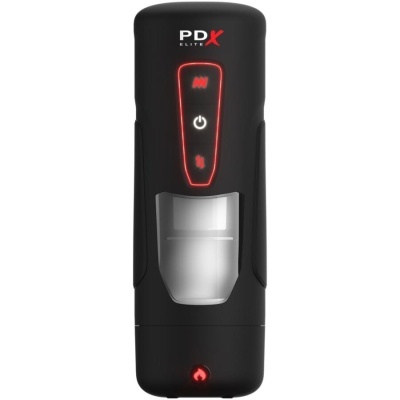 Dispositivo preto com botões iluminados e visor transparente com texto PDX ELITE X