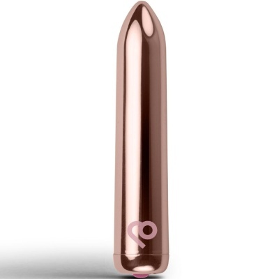 Vibrador metálico cor bronze com símbolo rosa na base