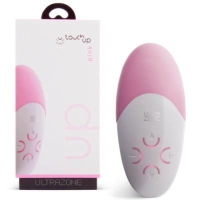 Dispositivo rosa e branco com botões ao lado de embalagem touch up pink ULTRAZONE.