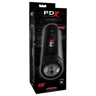 Embalagem preta de um produto cilíndrico preto PD X ELITE Moto Bator X com botões