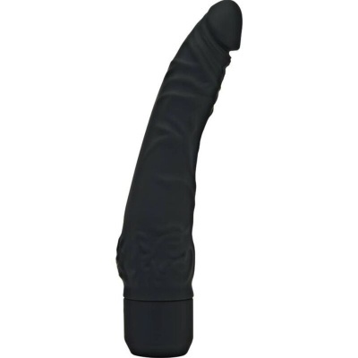 Vibrador preto anatómico curvado com textura rugosa