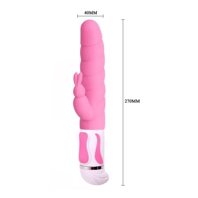 Vibrador rosa com textura ondulada e parte em forma de coelho