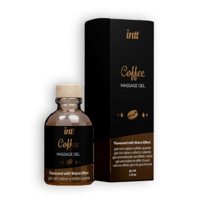 Garrafa de gel para massagens sabor café com caixa preta e castanha