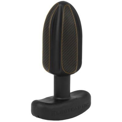 Plug anal preto com linhas amarelas detalhadas e base larga com ELECTRASTIM