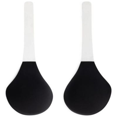 Duas pás de silicone com cabo branco e parte inferior preta.
