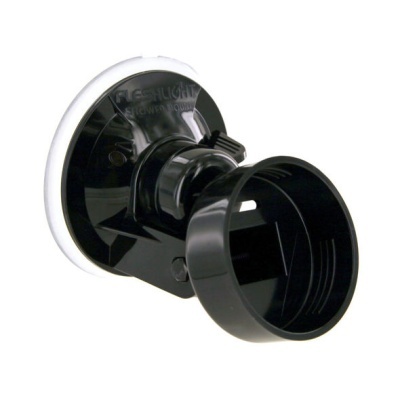 Suporte de parede preto em plástico com ventosa branca e inscrição FLESHLIGHT SUCTION MOUNT
