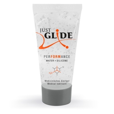 Frasco de lubrificante médico Just Glide Performance transparente