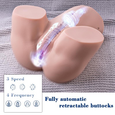 Dispositivo retrátil automático entre nádegas de silicone cor da pele com texto e ícones