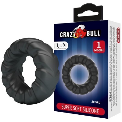 anel de silicone preto texturizado com embalagem da marca CRAZY BULL