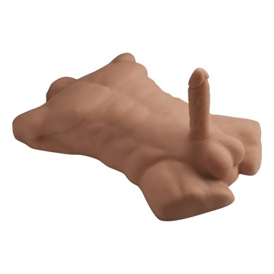 Colchão ou almofada em forma de torso masculino musculado com pénis ereto