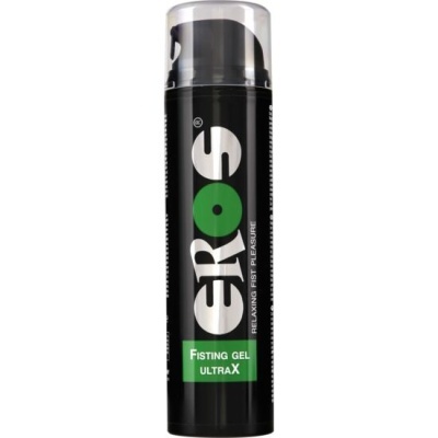 Frasco preto de gel com tampa transparente e texto ERoS